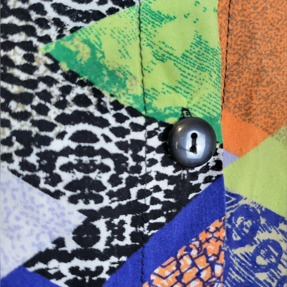 Vtg Oversized Dispose Multi Pattern Multicolored Collar Button Down Top‎ Size XL - Picture 2 of 6
